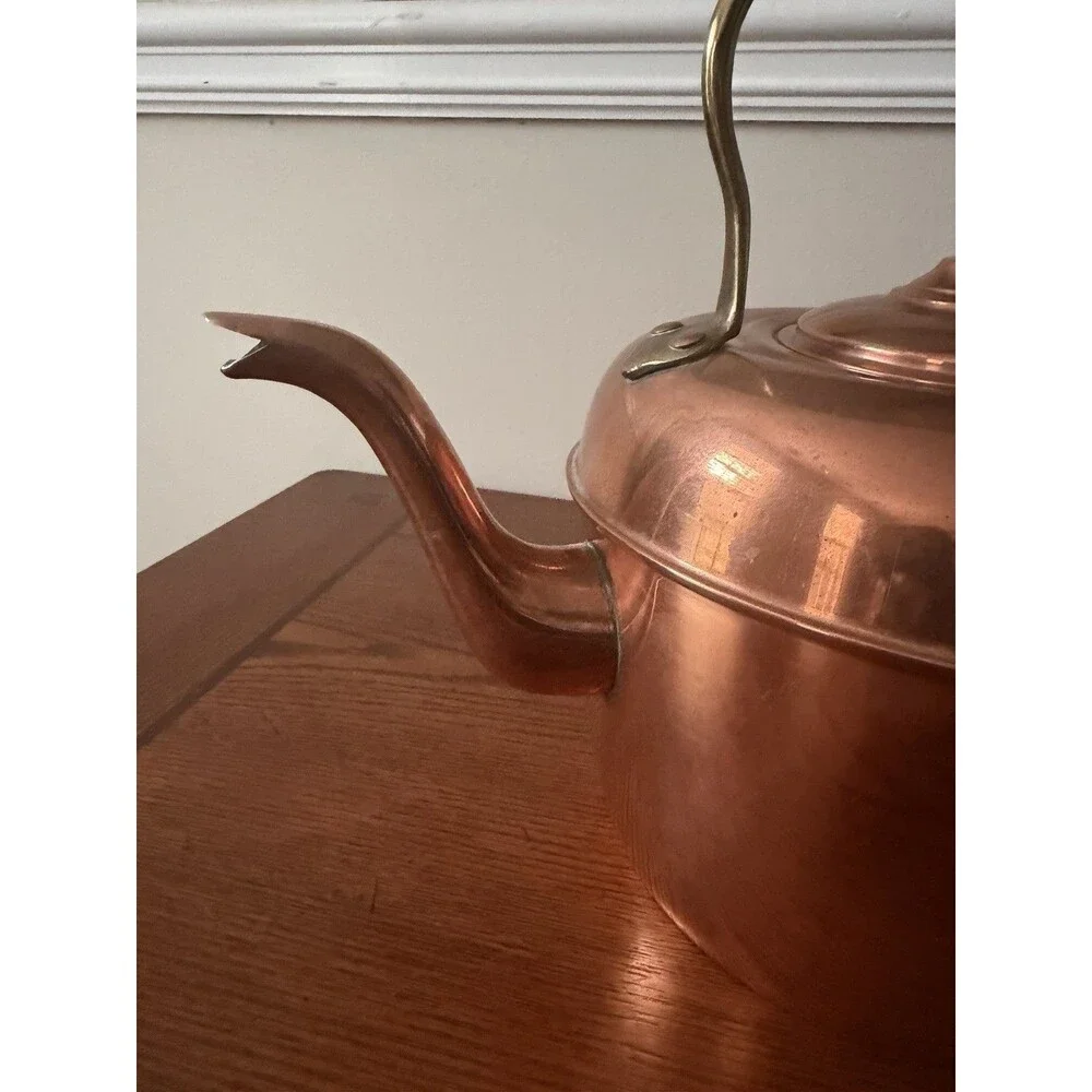 Antique Copper & Brass Large Coffee Tea Pot Kettle Brewing Teapot